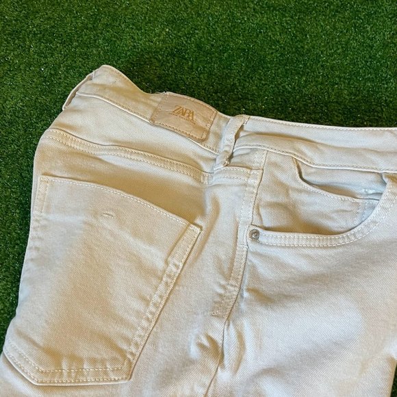 Zara Women's Split Raw Hem High Rise Denim Collection Beige Jeans Pants Size 06 - Picture 2 of 16